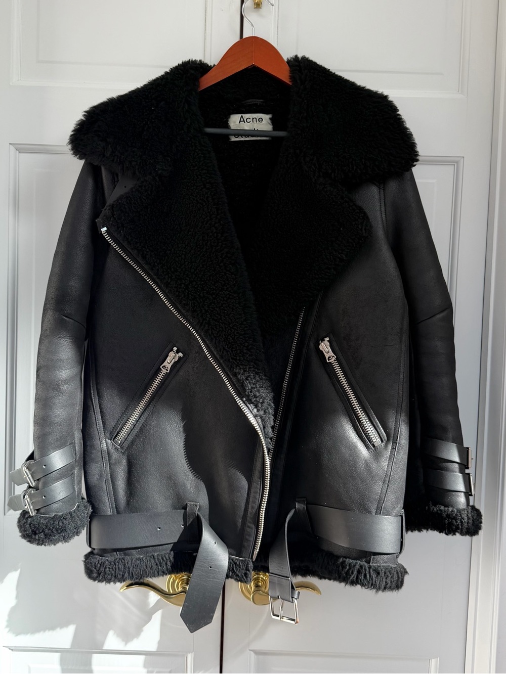 Acne Studios Black Leather Shearling Velocite Jacket